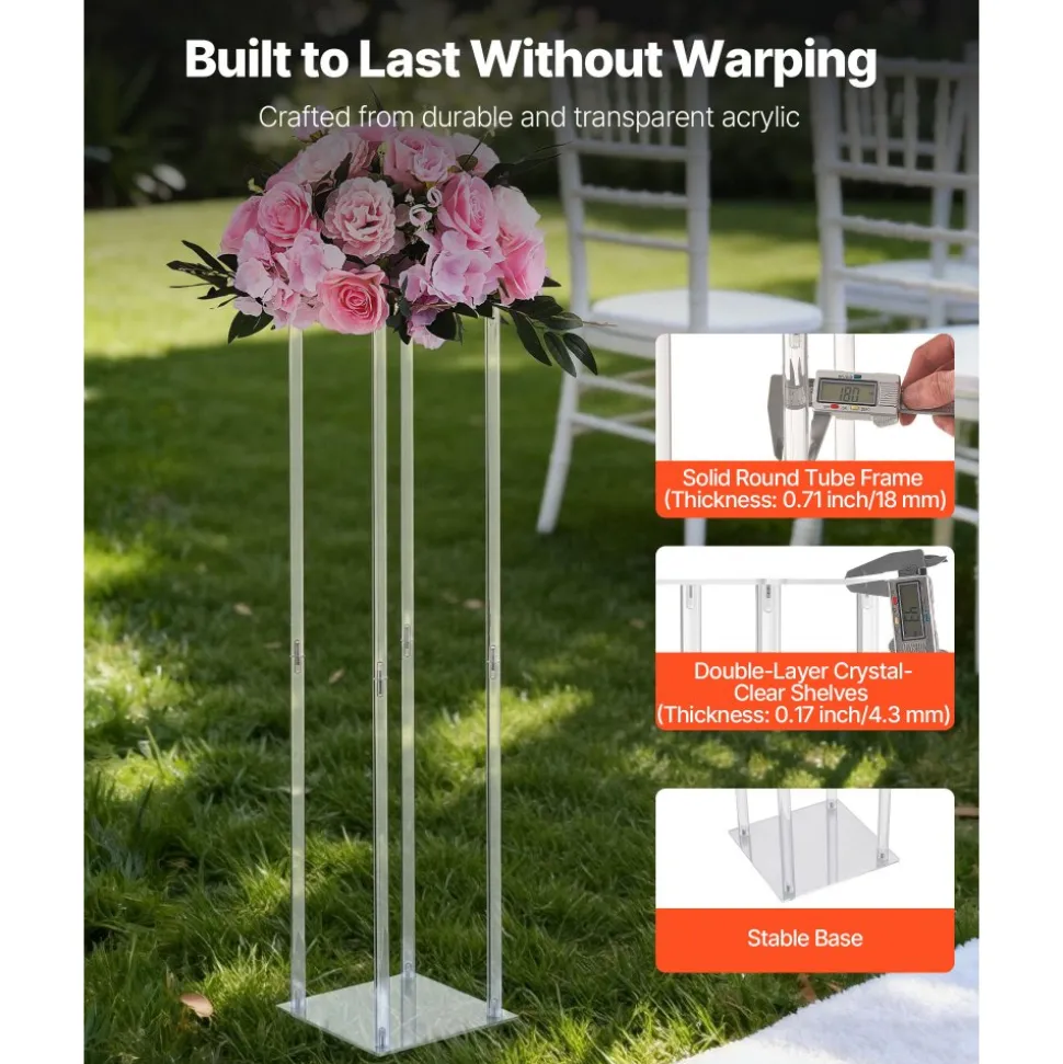VEVOR Wedding Flower Stand, 10PCS 23.62-inch Column Flower Stand, Floral Stands with Acrylic Laminate, Hexagonal Cubic Floral Display Rack for Wedding, Party, Birthday, Home, French Gold Stands