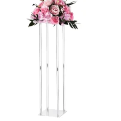 VEVOR Wedding Flower Stand, 10PCS 23.62-inch Column Flower Stand, Floral Stands with Acrylic Laminate, Hexagonal Cubic Floral Display Rack for Wedding, Party, Birthday, Home, French Gold Stands