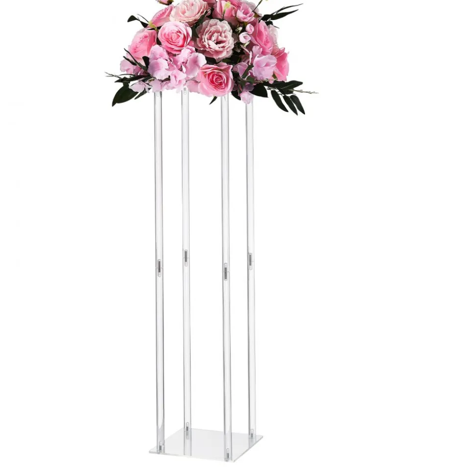 VEVOR Wedding Flower Stand, 10PCS 23.62-inch Column Flower Stand, Floral Stands with Acrylic Laminate, Hexagonal Cubic Floral Display Rack for Wedding, Party, Birthday, Home, French Gold Stands