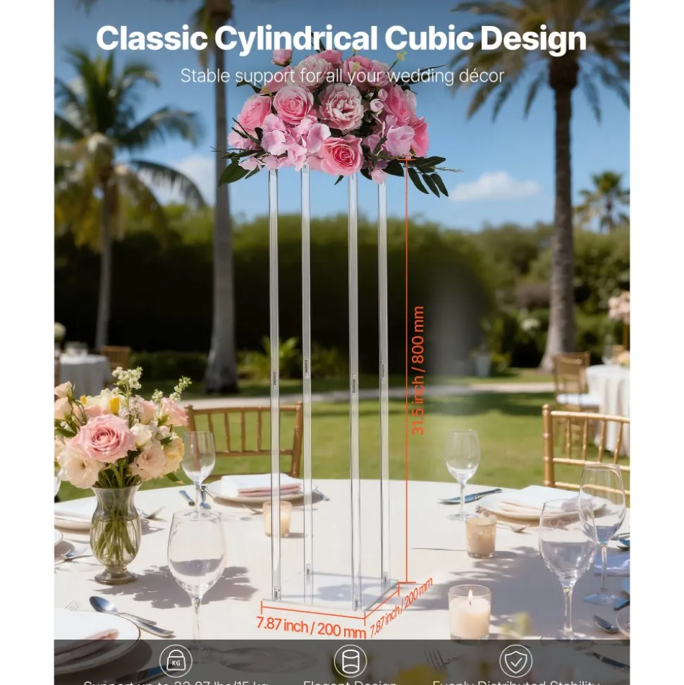 VEVOR Wedding Flower Stand, 10PCS 23.62-inch Column Flower Stand, Floral Stands with Acrylic Laminate, Hexagonal Cubic Floral Display Rack for Wedding, Party, Birthday, Home, French Gold Stands
