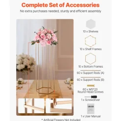 VEVOR Wedding Flower Stand, 10PCS 31.5-inch Column Flower Stand, Floral Stands with Acrylic Laminate, Hexagonal Cubic Floral Display Rack for Wedding, Party, Birthday, Home, French Gold Stands