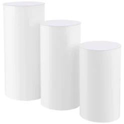 VEVOR Wedding Flower Stand, 3PCS 23.62/29.53/35.43 inch Round Cylinder Plinth, White Pedestal Stand with PVC Lid, Cylindrical Pedestal Stands for Wedding, Party, Birthday, Art Decor, 33.07 lbs Load