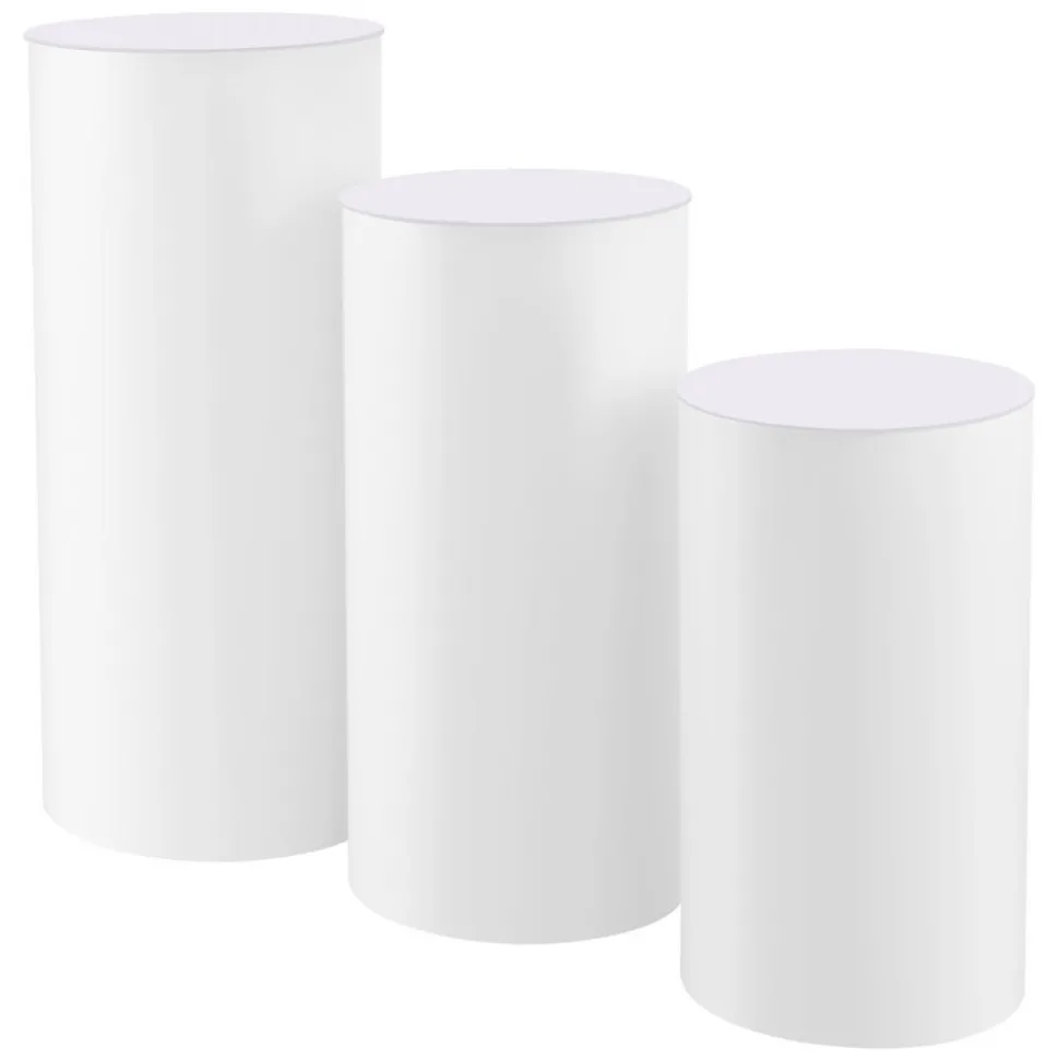 VEVOR Wedding Flower Stand, 3PCS 23.62/29.53/35.43 inch Round Cylinder Plinth, White Pedestal Stand with PVC Lid, Cylindrical Pedestal Stands for Wedding, Party, Birthday, Art Decor, 33.07 lbs Load