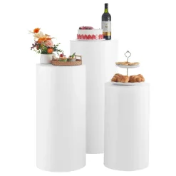 VEVOR Wedding Flower Stand, 3PCS 23.62/29.53/35.43 inch Round Cylinder Plinth, White Pedestal Stand with PVC Lid, Cylindrical Pedestal Stands for Wedding, Party, Birthday, Art Decor, 33.07 lbs Load