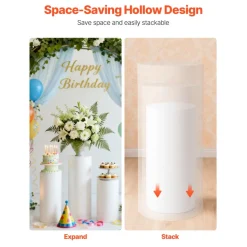 VEVOR Wedding Flower Stand, 3PCS 23.62/29.53/35.43 inch Round Cylinder Plinth, White Pedestal Stand with PVC Lid, Cylindrical Pedestal Stands for Wedding, Party, Birthday, Art Decor, 33.07 lbs Load