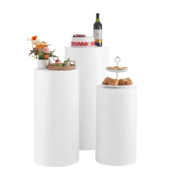 VEVOR Wedding Flower Stand, 3PCS 23.62/29.53/35.43 inch Round Cylinder Plinth, White Pedestal Stand with PVC Lid, Cylindrical Pedestal Stands for Wedding, Party, Birthday, Art Decor, 33.07 lbs Load