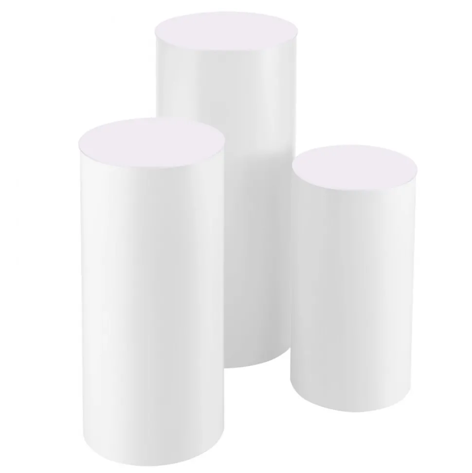 VEVOR Wedding Flower Stand, 3PCS 23.62/29.53/35.43 inch Round Cylinder Plinth, White Pedestal Stand with PVC Lid, Cylindrical Pedestal Stands for Wedding, Party, Birthday, Art Decor, 33.07 lbs Load