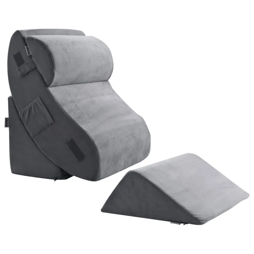 VEVOR Wedge Pillow for Sleeping, 4 Pcs Adjustable Orthopedic Bed Wedge Set, Support Leg Neck Shoulder, Post Surgery Pillow for Back Pain, Acid Reflux, Snoring Relief, Sitting up in Bed, Dark Grey