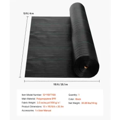 VEVOR Weed Barrier Fabric Heavy Duty, 13x115FT 3.5oz Landscape Fabric, Woven Weed Blocker Fabrics, Garden Fabrics Weeds Barrier, Weeds Control Ground Cover, Geotextile Webbing, Gardening Mat, Black