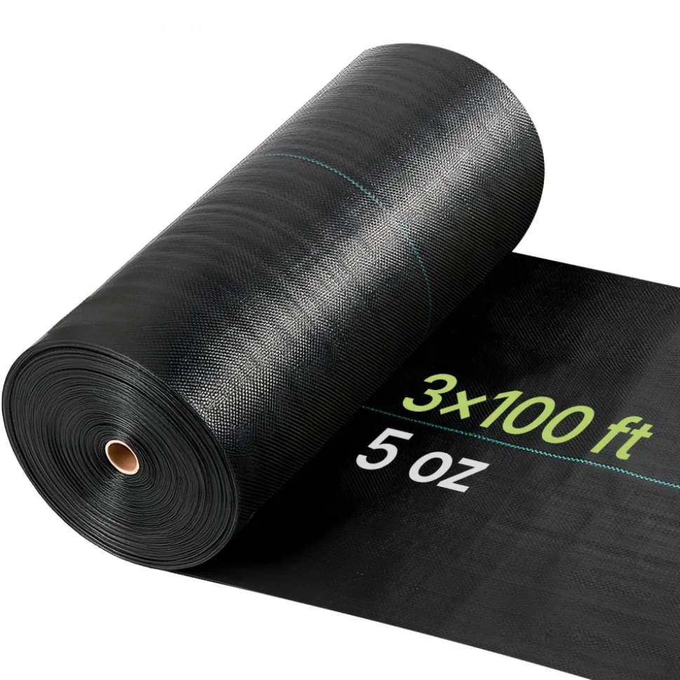 VEVOR Weed Barrier Fabric Heavy Duty, 3x100FT 5oz Landscape Fabric, Woven Weed Blocker Fabrics, Garden Fabrics Weeds Barrier, Weeds Control Ground Cover, Geotextile Webbing, Gardening Mat, Black