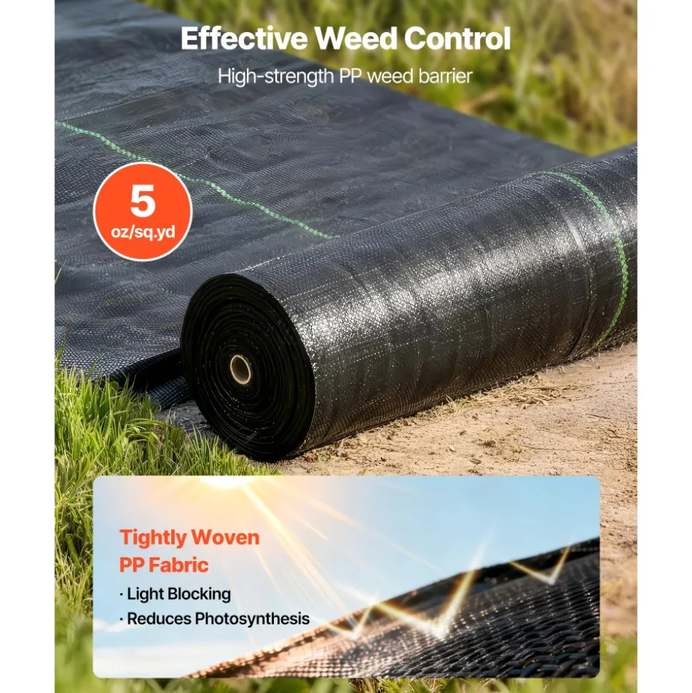 VEVOR Weed Barrier Fabric Heavy Duty, 3x100FT 5oz Landscape Fabric, Woven Weed Blocker Fabrics, Garden Fabrics Weeds Barrier, Weeds Control Ground Cover, Geotextile Webbing, Gardening Mat, Black