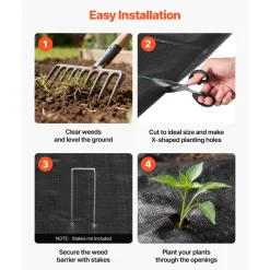 VEVOR Weed Barrier Fabric Heavy Duty, 1.4x50FT 3.2oz Landscape Fabric, Woven Weed Blocker Fabrics, Garden Fabrics Weeds Barrier, Weeds Control Ground Cover, Geotextile Webbing, Gardening Mat, Black