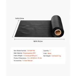VEVOR Weed Barrier Fabric Heavy Duty, 1.4x50FT 3.2oz Landscape Fabric, Woven Weed Blocker Fabrics, Garden Fabrics Weeds Barrier, Weeds Control Ground Cover, Geotextile Webbing, Gardening Mat, Black