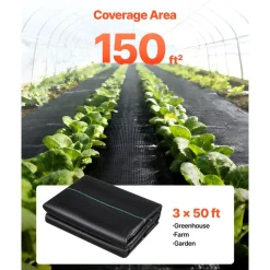 VEVOR Weed Barrier Fabric Heavy Duty, 2 Packs 3x50FT 3.2oz Weed Blocker Fabric, Woven Landscape Fabrics, Garden Fabrics Weeds Barrier, Weeds Control Ground Cover, Geotextile Webbing, Black