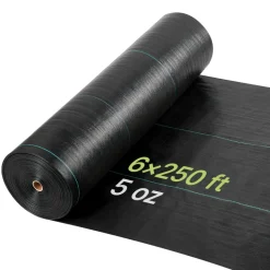 VEVOR Weed Barrier Fabric Heavy Duty, 6x250FT 5oz Landscape Fabric, Woven Weed Blocker Fabrics, Garden Fabrics Weeds Barrier, Weeds Control Ground Cover, Geotextile Webbing, Gardening Mat, Black