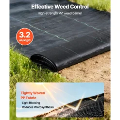 VEVOR Weed Barrier Fabric Heavy Duty, 2 Packs 4x50FT 3.2oz Weed Blocker Fabric, Woven Landscape Fabrics, Garden Fabrics Weeds Barrier, Weeds Control Ground Cover, Geotextile Webbing, Black