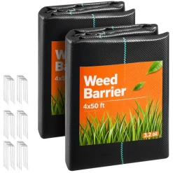 VEVOR Weed Barrier Fabric Heavy Duty, 2 Packs 4x50FT 3.2oz Weed Blocker Fabric, Woven Landscape Fabrics, Garden Fabrics Weeds Barrier, Weeds Control Ground Cover, Geotextile Webbing, Black