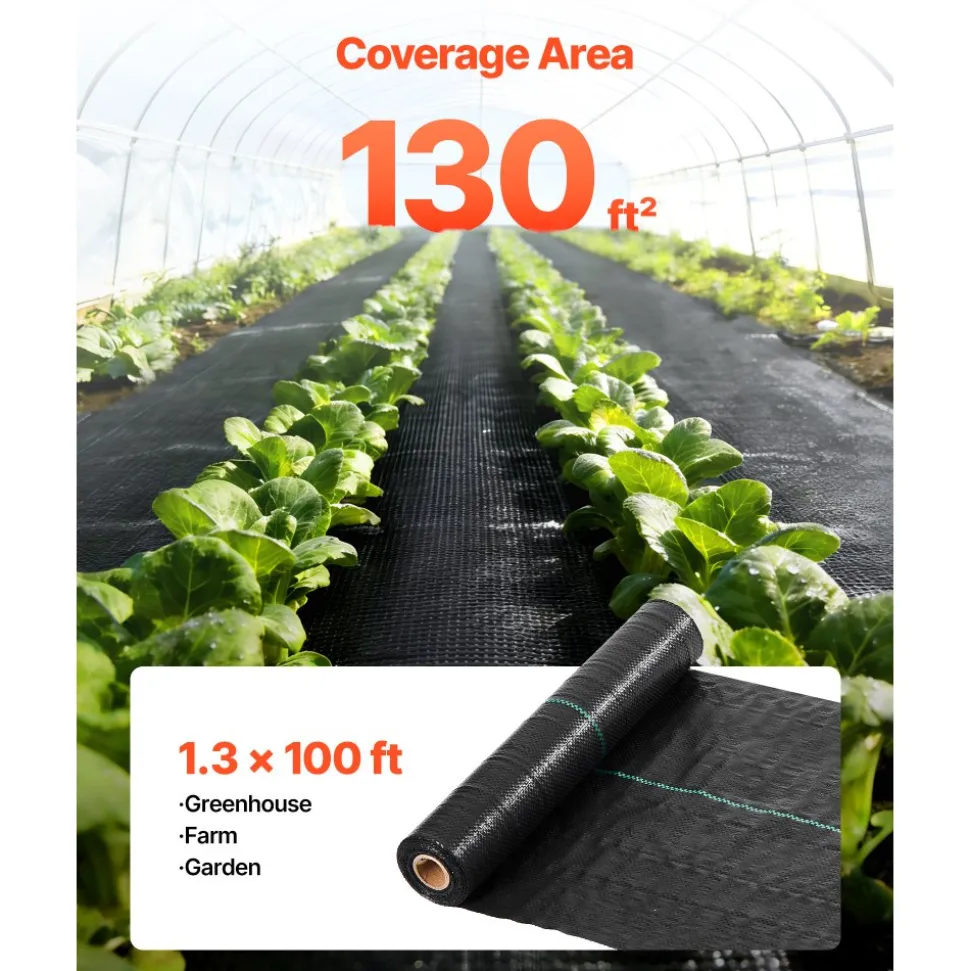VEVOR Weed Barrier Fabric Heavy Duty, 1.3x100FT 3.2oz Landscape Fabric, Woven Weed Blocker Fabrics, Garden Fabrics Weeds Barrier, Weeds Control Ground Cover, Geotextile Webbing, Gardening Mat, Black