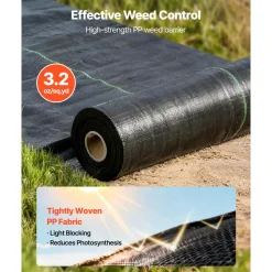 VEVOR Weed Barrier Fabric Heavy Duty, 1.3x100FT 3.2oz Landscape Fabric, Woven Weed Blocker Fabrics, Garden Fabrics Weeds Barrier, Weeds Control Ground Cover, Geotextile Webbing, Gardening Mat, Black