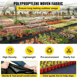 VEVOR Weed Barrier Landscape Fabric, 5 x 250 ft, 5 Oz Premium Woven Ground Cover Heavy Duty PP Material & Easy Setup, Single-Layer for Outdoor Garden, Lawn, Driveway, Black