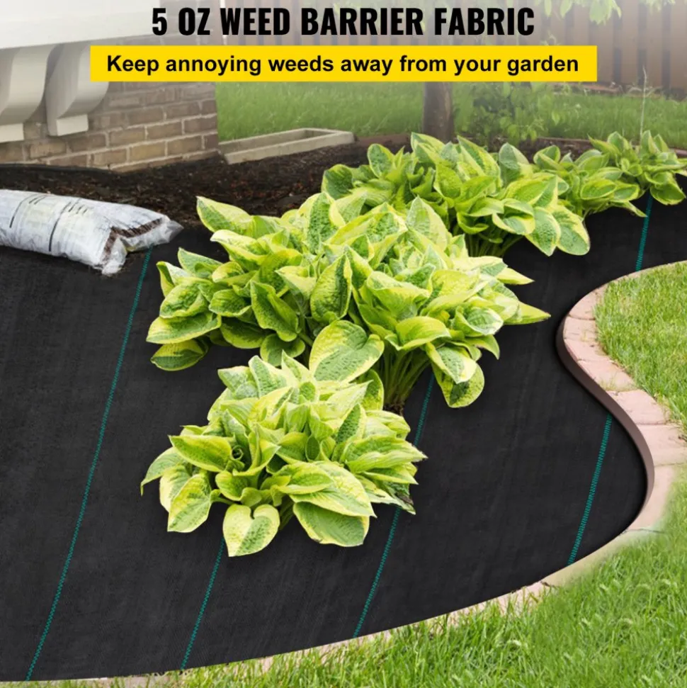 VEVOR Weed Barrier Landscape Fabric, 5 x 250 ft, 5 Oz Premium Woven Ground Cover Heavy Duty PP Material & Easy Setup, Single-Layer for Outdoor Garden, Lawn, Driveway, Black