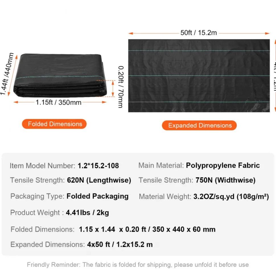 VEVOR Weed Barrier Landscape Fabric, 4*50FT Heavy Duty Garden Weed Fabric, Woven PP Weed Control Fabric, Driveway Fabric, Geotextile Fabric for Landscaping, Ground Cover, Weed Blocker Weed Mat, Black