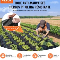 VEVOR Weed Barrier Landscape Fabric, 3.28*164FT Heavy Duty Garden Weed Fabric, Woven PP Weed Control Fabric, Driveway Fabric, Geotextile Fabric for Landscaping, Ground Cover, Weed Blocker Weed Mat, Black