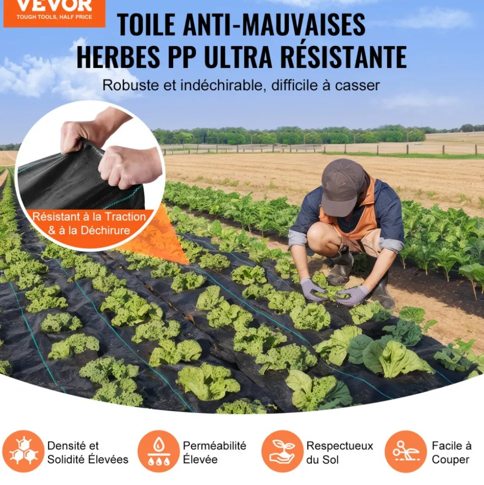 VEVOR Weed Barrier Landscape Fabric, 3.28*164FT Heavy Duty Garden Weed Fabric, Woven PP Weed Control Fabric, Driveway Fabric, Geotextile Fabric for Landscaping, Ground Cover, Weed Blocker Weed Mat, Black