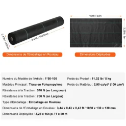VEVOR Weed Barrier Landscape Fabric, 3.28*164FT Heavy Duty Garden Weed Fabric, Woven PP Weed Control Fabric, Driveway Fabric, Geotextile Fabric for Landscaping, Ground Cover, Weed Blocker Weed Mat, Black