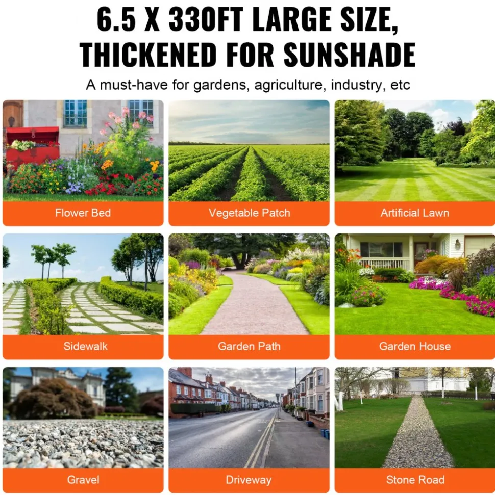 VEVOR Weed Barrier Landscape Fabric, 6.5*330FT Heavy Duty Garden Weed Fabric, Woven PP Weed Control Fabric, Driveway Fabric, Geotextile Fabric for Landscaping, Ground Cover, Weed Blocker Weed Mat, Black