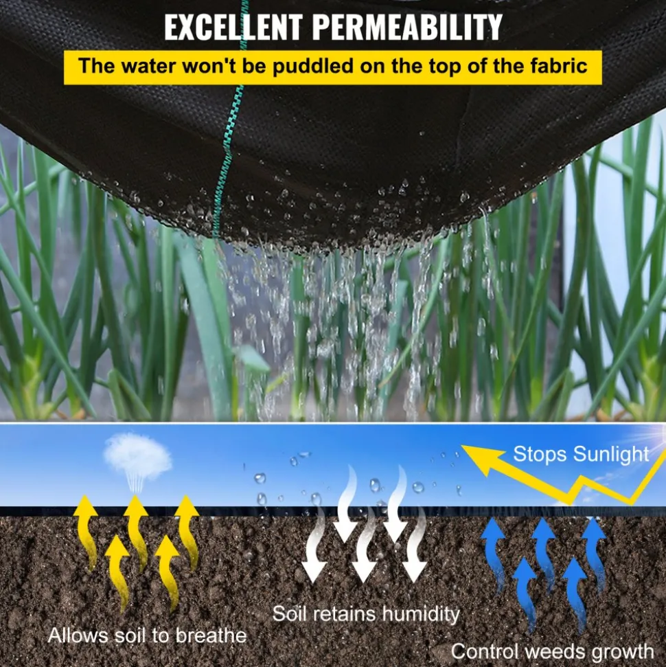 VEVOR Weed Barrier Landscape Fabric, 6 x 250 ft, 4.1 Oz Premium Woven Ground Cover, Heavy Duty PP Material & Easy Setup, Weed Control for Outdoor Garden, Lawn, Driveway, Black