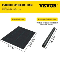 VEVOR Weed Barrier Landscape Fabric, 6 x 250 ft, 4.1 Oz Premium Woven Ground Cover, Heavy Duty PP Material & Easy Setup, Weed Control for Outdoor Garden, Lawn, Driveway, Black