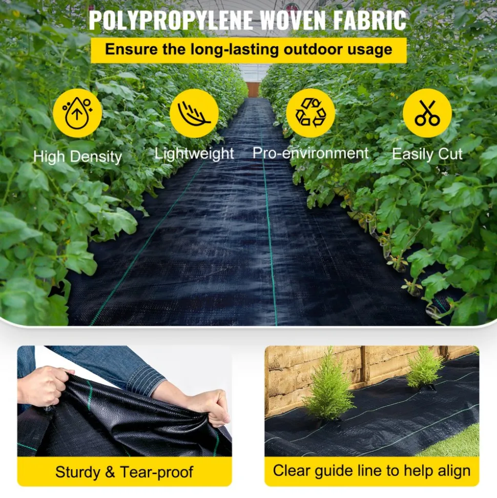 VEVOR Weed Barrier Landscape Fabric, 6 x 250 ft, 4.1 Oz Premium Woven Ground Cover, Heavy Duty PP Material & Easy Setup, Weed Control for Outdoor Garden, Lawn, Driveway, Black