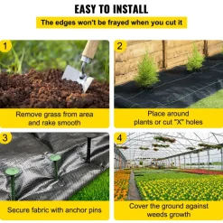 VEVOR Weed Barrier Landscape Fabric, 6 x 250 ft, 4.1 Oz Premium Woven Ground Cover, Heavy Duty PP Material & Easy Setup, Weed Control for Outdoor Garden, Lawn, Driveway, Black