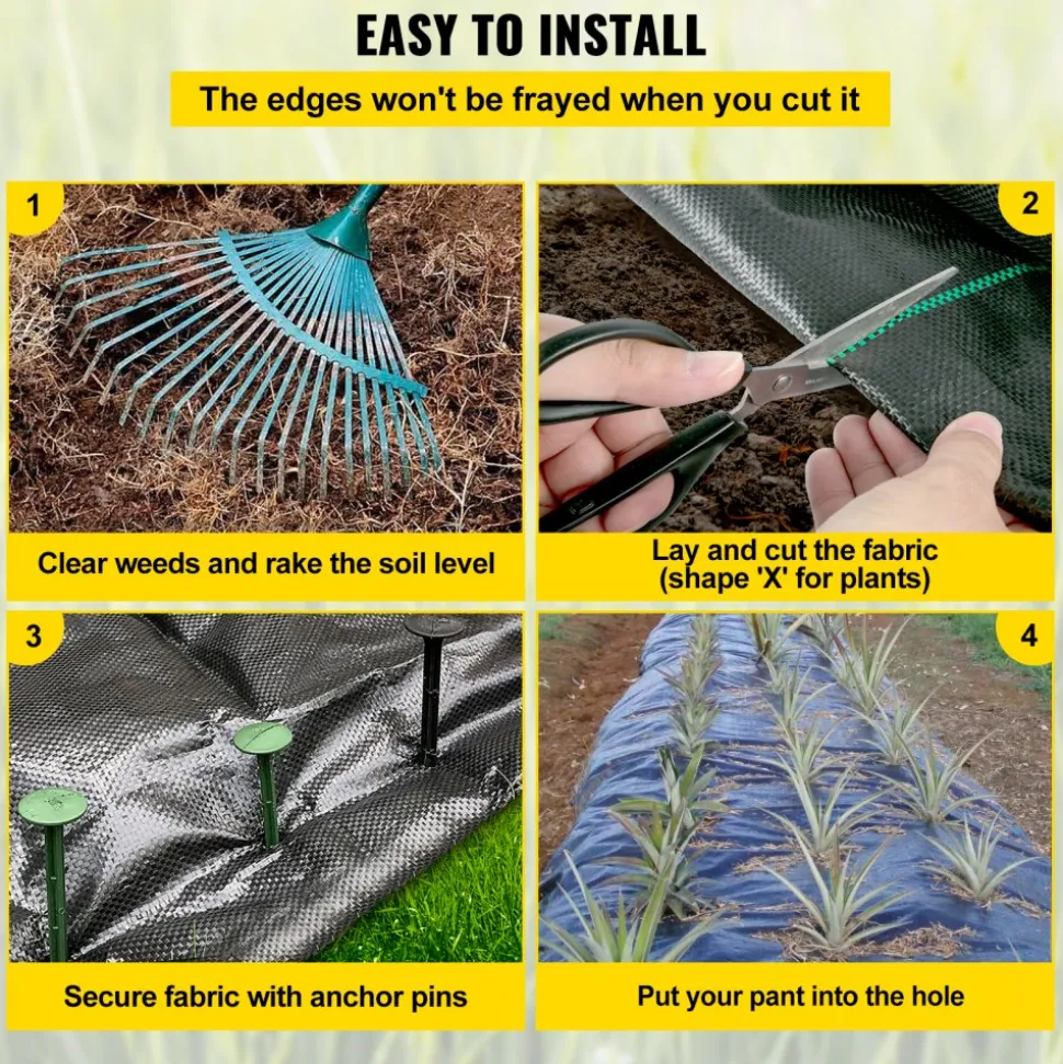 VEVOR Weed Barrier, 5.8oz Landscape Fabric, 3ft x 300ft Cover Mat Heavy Duty Woven Grass Control Geotextile for Garden, Patio, Black