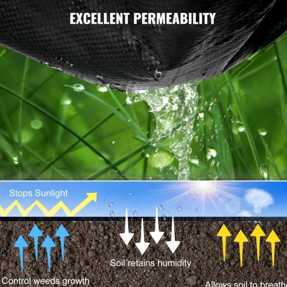 VEVOR Weed Control Fabric 6ft x 300ft - Geo Textile Fabric Heavy Duty - Woven Ground Cover for Commercial Greenhouse, Yard, Garden Barrier Cloth Blocker Mat