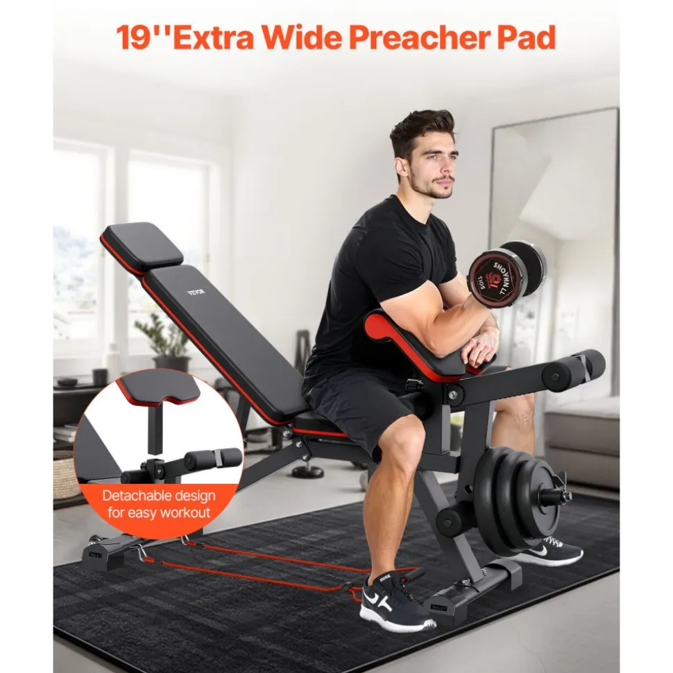 VEVOR Weight Bench, 800lbs Adjustable Weight Bench Press for Full Body Workout, Exercise Sit up Bench for Home Gym Strength Training, Flat Bench with with Leg Extension, Preacher Pad, Fast Adjustment
