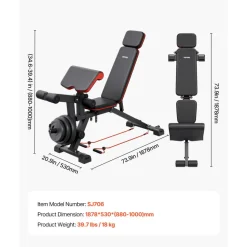 VEVOR Weight Bench, 800lbs Adjustable Weight Bench Press for Full Body Workout, Exercise Sit up Bench for Home Gym Strength Training, Flat Bench with with Leg Extension, Preacher Pad, Fast Adjustment