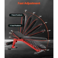 VEVOR Weight Bench, 1200lbs Heavy Duty Stable Weight Bench Press for Full Body Workout, Adjustable Exercise Sit up Bench for Home Gym Strength Training, Flat Bench with Quick Folding & Fast Adjustment