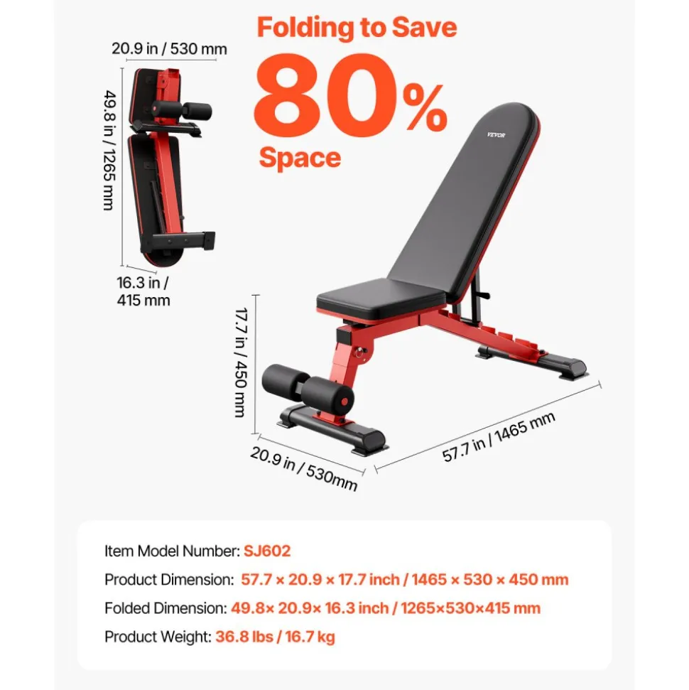 VEVOR Weight Bench, 1200lbs Heavy Duty Stable Weight Bench Press for Full Body Workout, Adjustable Exercise Sit up Bench for Home Gym Strength Training, Flat Bench with Quick Folding & Fast Adjustment