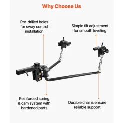 VEVOR Weight Distribution Hitch, 10000 lbs Max Towing & 1000 lbs Max Tongue, Weight Distributing Hitches Kit Includes 2 in Shank and 2-5/16 in Ball, Load Leveling Hitch for Trailers, Black