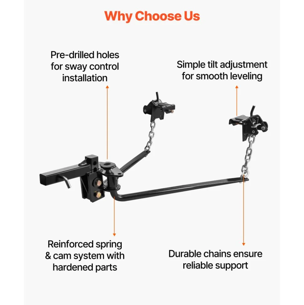 VEVOR Weight Distribution Hitch, 10000 lbs Max Towing & 1000 lbs Max Tongue, Weight Distributing Hitches Kit Includes 2 in Shank and 2-5/16 in Ball, Load Leveling Hitch for Trailers, Black