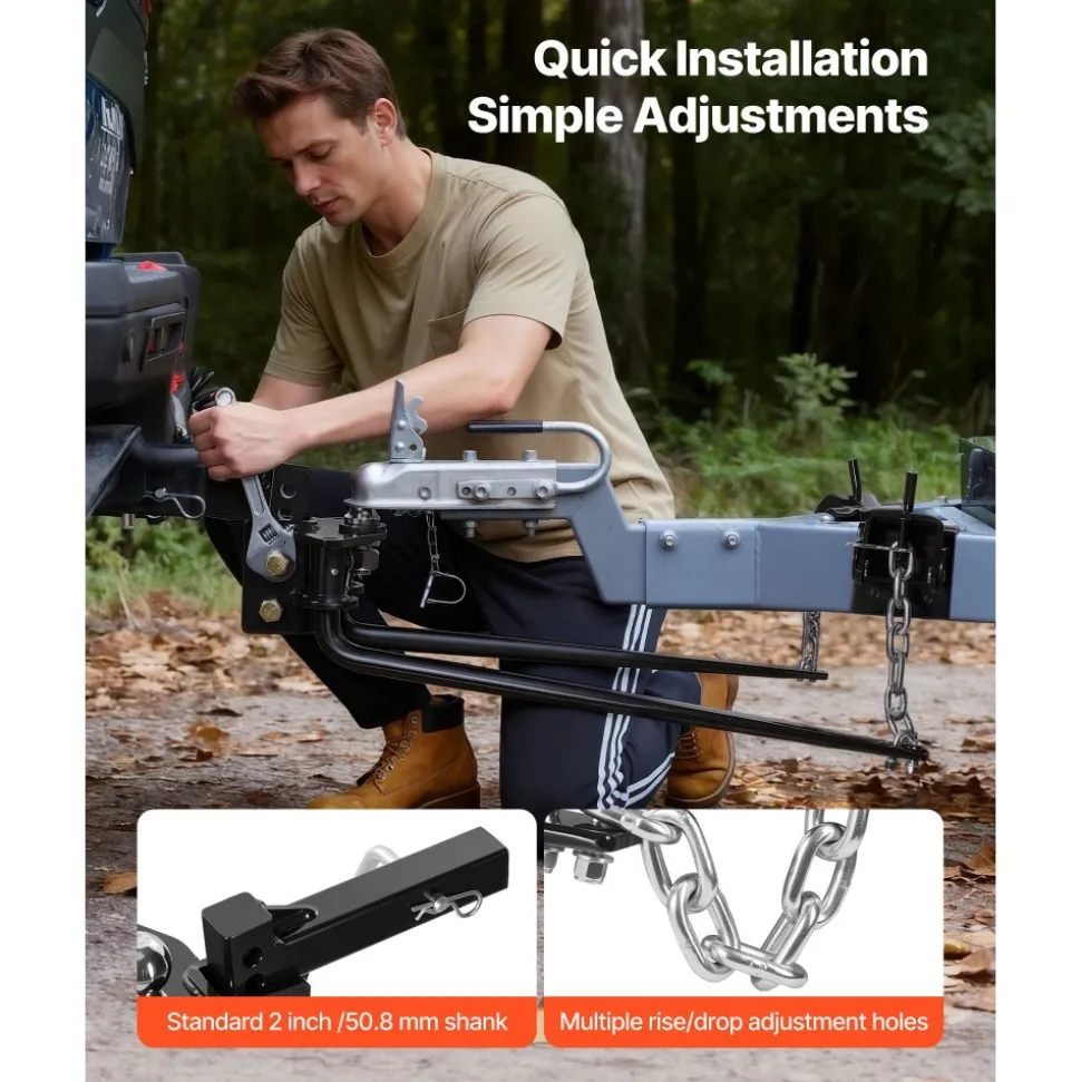 VEVOR Weight Distribution Hitch, 10000 lbs Max Towing & 1000 lbs Max Tongue, Weight Distributing Hitches Kit Includes 2 in Shank and 2-5/16 in Ball, Load Leveling Hitch for Trailers, Black