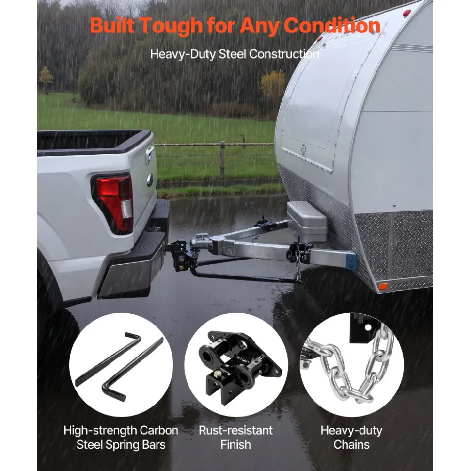 VEVOR Weight Distribution Hitch, 10000 lbs Max Towing & 1000 lbs Max Tongue, Weight Distributing Hitches Kit Includes 2 in Shank and 2-5/16 in Ball, Load Leveling Hitch for Trailers, Black
