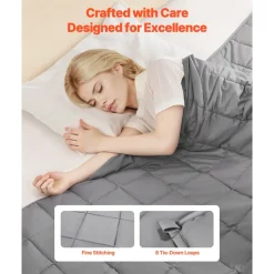 VEVOR Weighted Blanket, 25 lbs, 88 x 104 in King Size, Cooling Breathable Heavy Blanket with Glass Beads, All-Season Use, Suitable for 250-310 lbs Adults, Anxiety Stress Relief, Improve Sleep, Grey