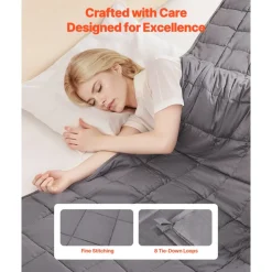 VEVOR Weighted Blanket, 25 lbs, 80 x 87 in King Size, Soft 100% Cotton Heavy Blanket with Glass Beads, Breathable Material, Suitable for 250-310 lbs lbs Adults, Anxiety Stress Relief, Improve Sleep, Grey