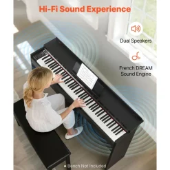 VEVOR Weighted Digital Piano, 88 Keys Fully Weighted, Electric Piano Keyboard with Furniture Stand, Power Adapter, Triple Pedal, 680 Tones, Support Wireless Connection, with Headphones, for Beginners