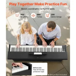 VEVOR Weighted Digital Piano, 88 Keys Fully Weighted, Electric Piano Keyboard with Furniture Stand, Power Adapter, Triple Pedal, 680 Tones, Support Wireless Connection, with Headphones, for Beginners