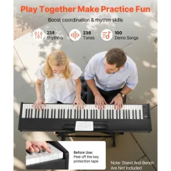 VEVOR Weighted Digital Piano, 88 Keys Fully Weighted, Electric Piano Dual Keyboard & Speakers, with Sustain Pedal, Recording Function, 238 Tones, Wireless Connection, for Beginners, Without Stand
