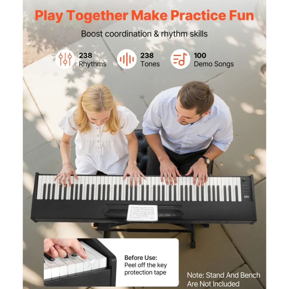 VEVOR Weighted Digital Piano, 88 Keys Fully Weighted, Electric Piano Dual Keyboard & Speakers, with Sustain Pedal, Recording Function, 238 Tones, Wireless Connection, for Beginners, Without Stand